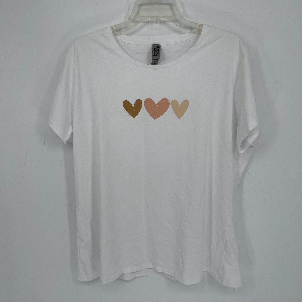Instant Message Women's White Three Hearts Graphic Tee T-Shirt Plus Size 2XL